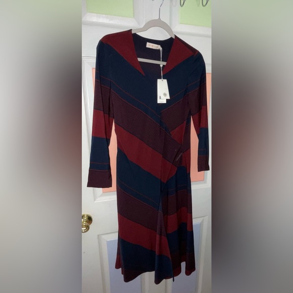 Tory Burch Asymmetrical Dress RN11395/CA57014 Navy /Wine Retail $550.00 NWT Sz 2 - Picture 7 of 16